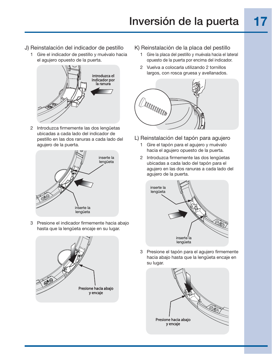 Inversión de la puerta | Electrolux EIFLS60LT User Manual | Page 55 / 60