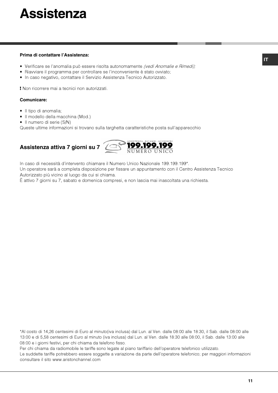 Assistenza | Hotpoint Ariston TQ 751 (ICE) K X-HA User Manual | Page 11 / 56