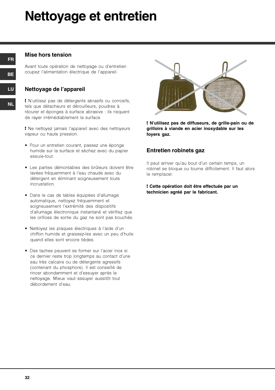 Nettoyage et entretien | Hotpoint Ariston TQ 751 (ICE) K X-HA User Manual | Page 32 / 56