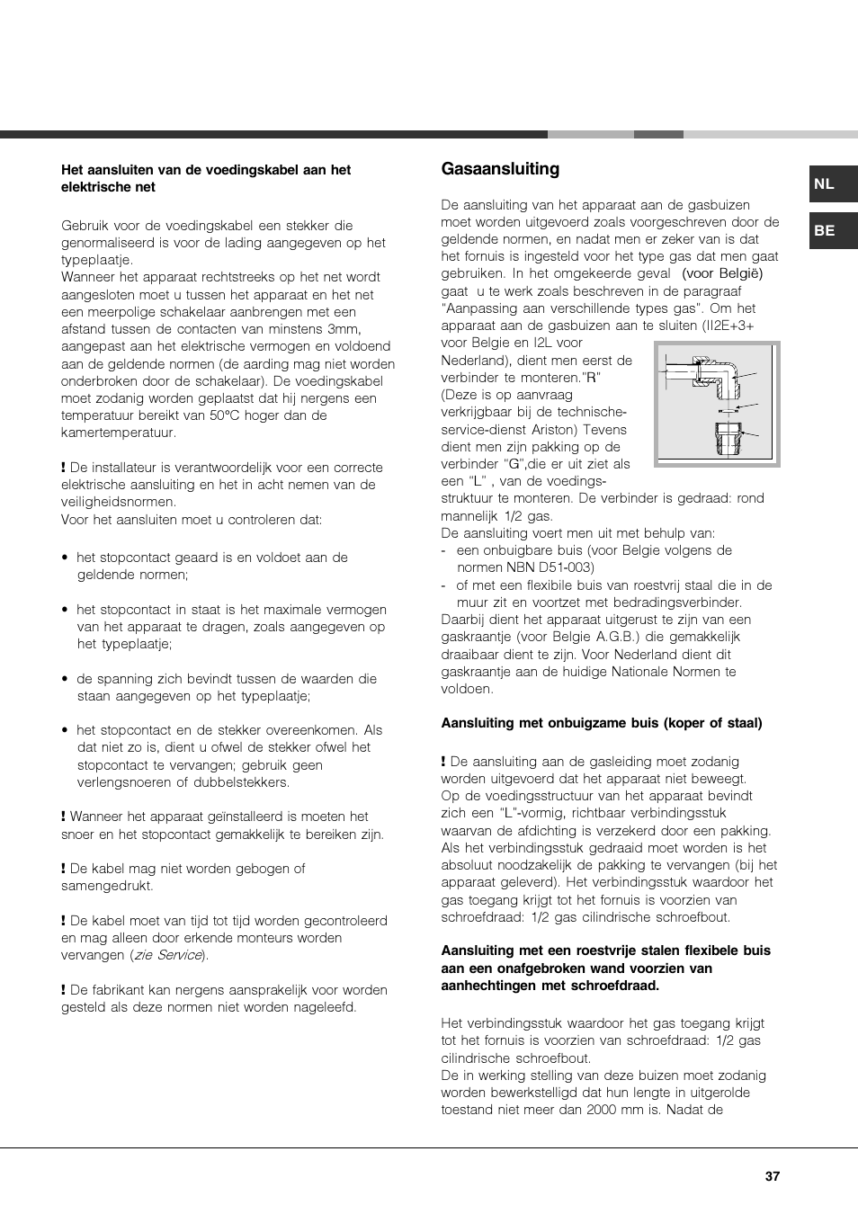 Gasaansluiting | Hotpoint Ariston TQ 751 (ICE) K X-HA User Manual | Page 37 / 56