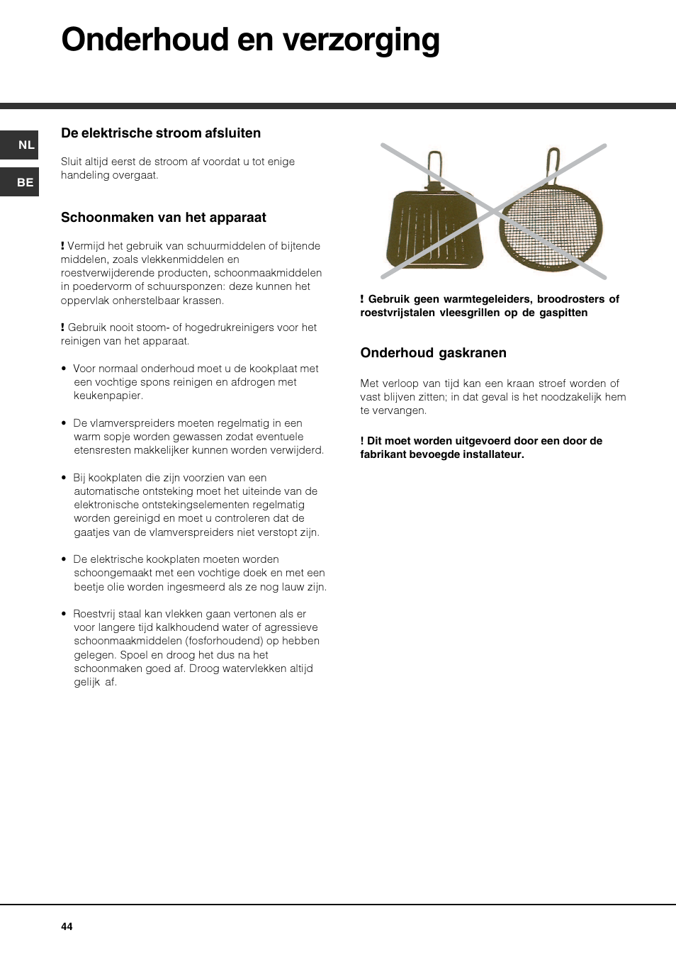 Onderhoud en verzorging | Hotpoint Ariston TQ 751 (ICE) K X-HA User Manual | Page 44 / 56