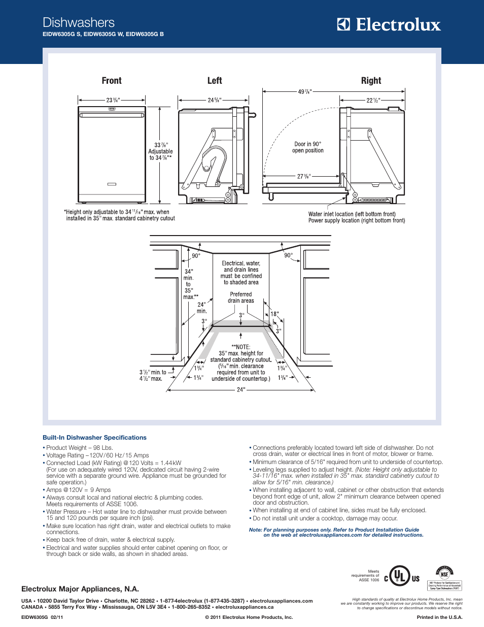 Dishwashers, Electrolux major appliances, n.a | Electrolux EIDW6305GB User Manual | Page 2 / 4