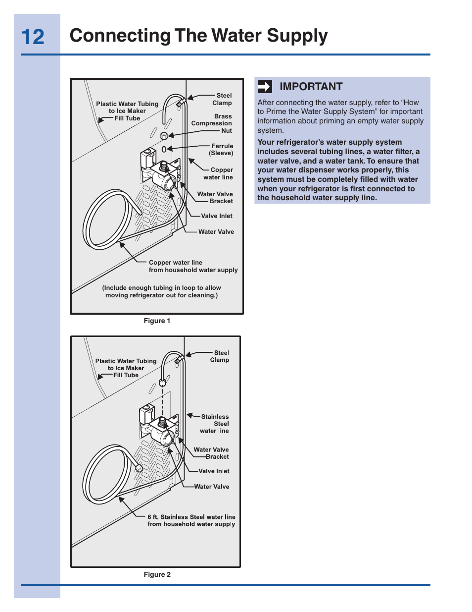 Connecting the water supply, Important | Electrolux EI23CS35KB User Manual | Page 12 / 43