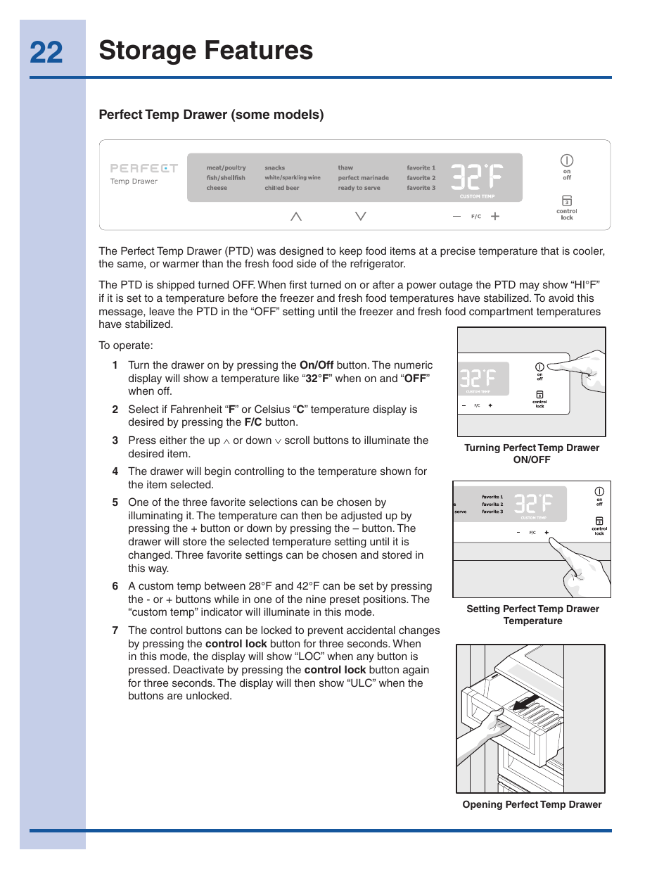 Storage features | Electrolux EI23CS35KB User Manual | Page 22 / 43