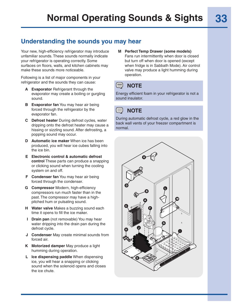 Normal operating sounds & sights, Understanding the sounds you may hear | Electrolux EI23CS35KB User Manual | Page 33 / 43