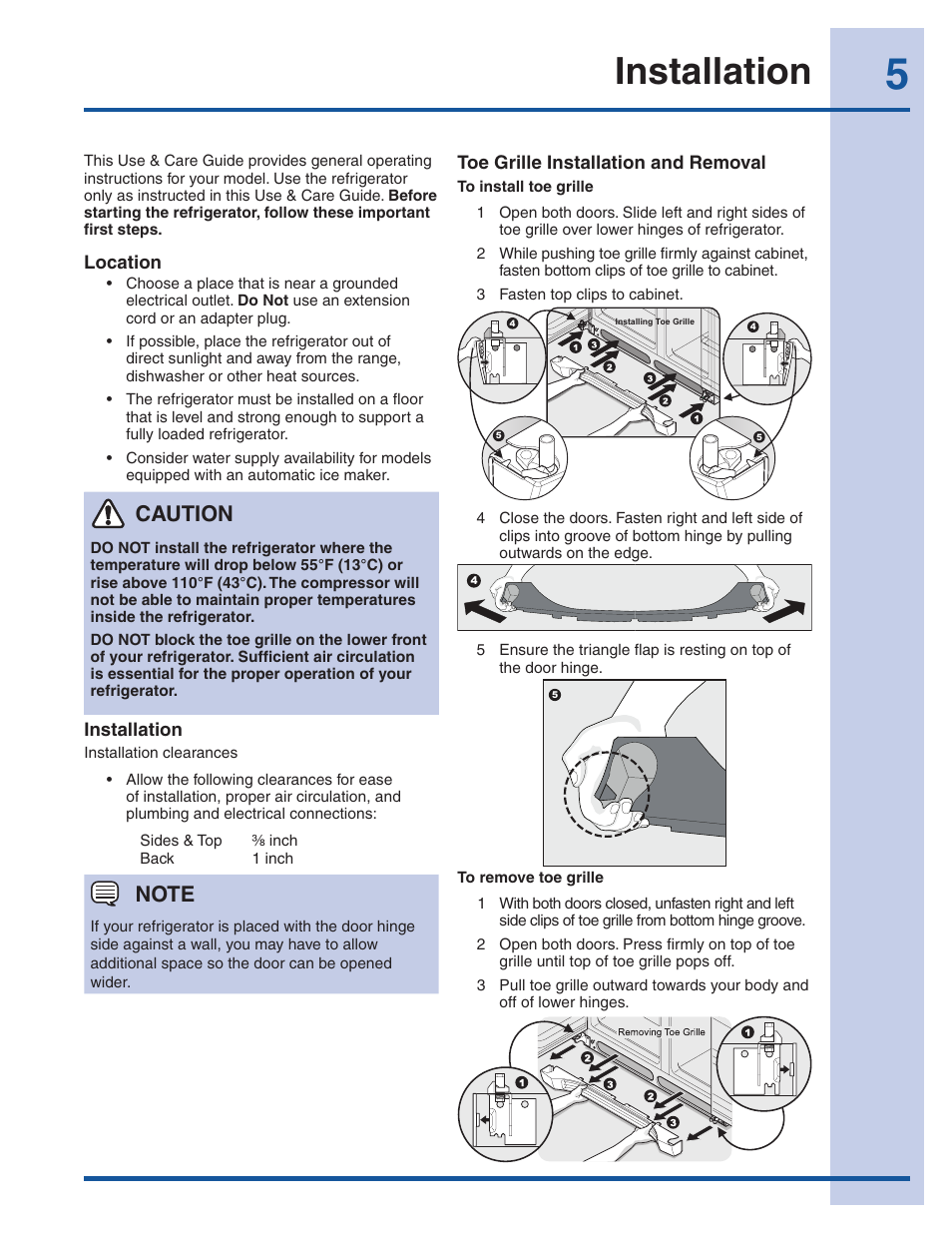 Installation, Caution | Electrolux EI23CS35KB User Manual | Page 5 / 43