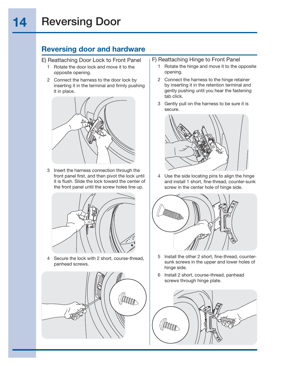 Reversing door, Reversing door and hardware | Electrolux EIFLS60JIW User Manual | Page 14 / 56