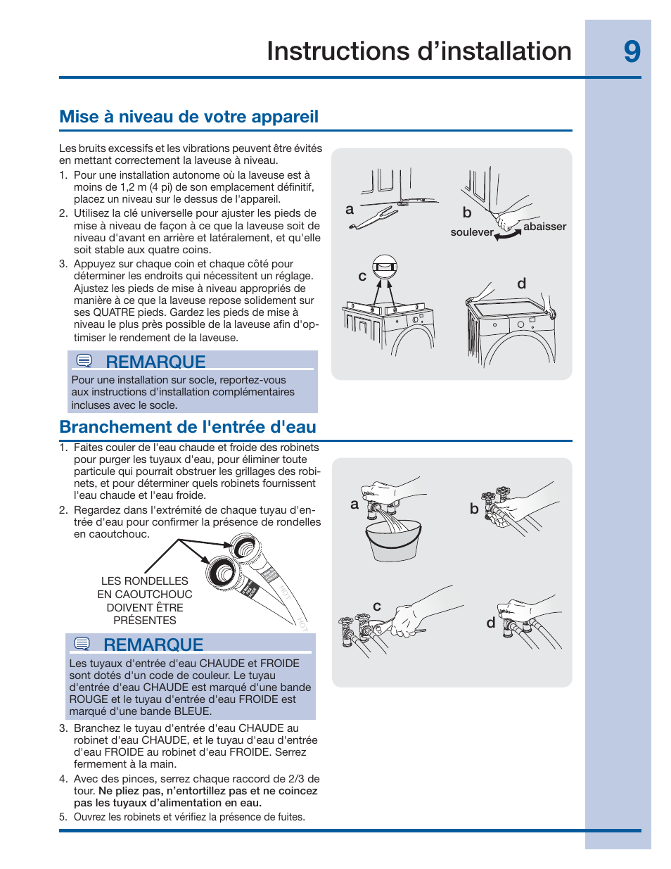 Instructions d’installation, Mise à niveau de votre appareil, Remarque | Branchement de l'entrée d'eau | Electrolux EIFLS60JIW User Manual | Page 27 / 56