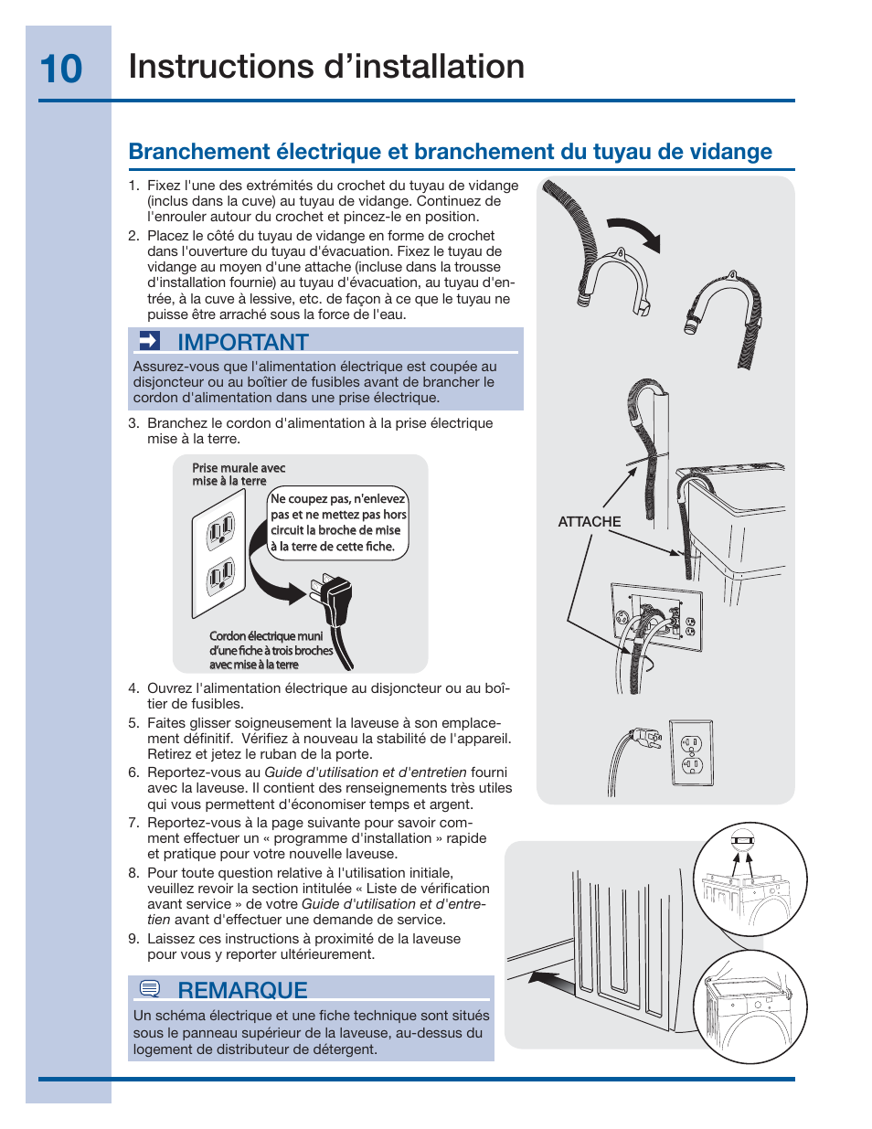 Instructions d’installation, Important, Remarque | Electrolux EIFLS60JIW User Manual | Page 28 / 56