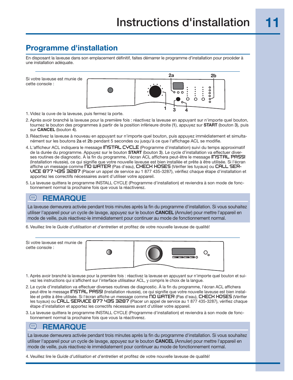 Instructions d'installation, Programme d'installation remarque, Remarque | Electrolux EIFLS60JIW User Manual | Page 29 / 56