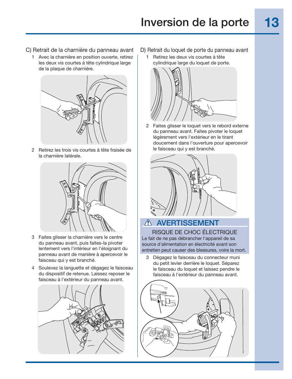 Inversion de la porte, Avertissement | Electrolux EIFLS60JIW User Manual | Page 31 / 56