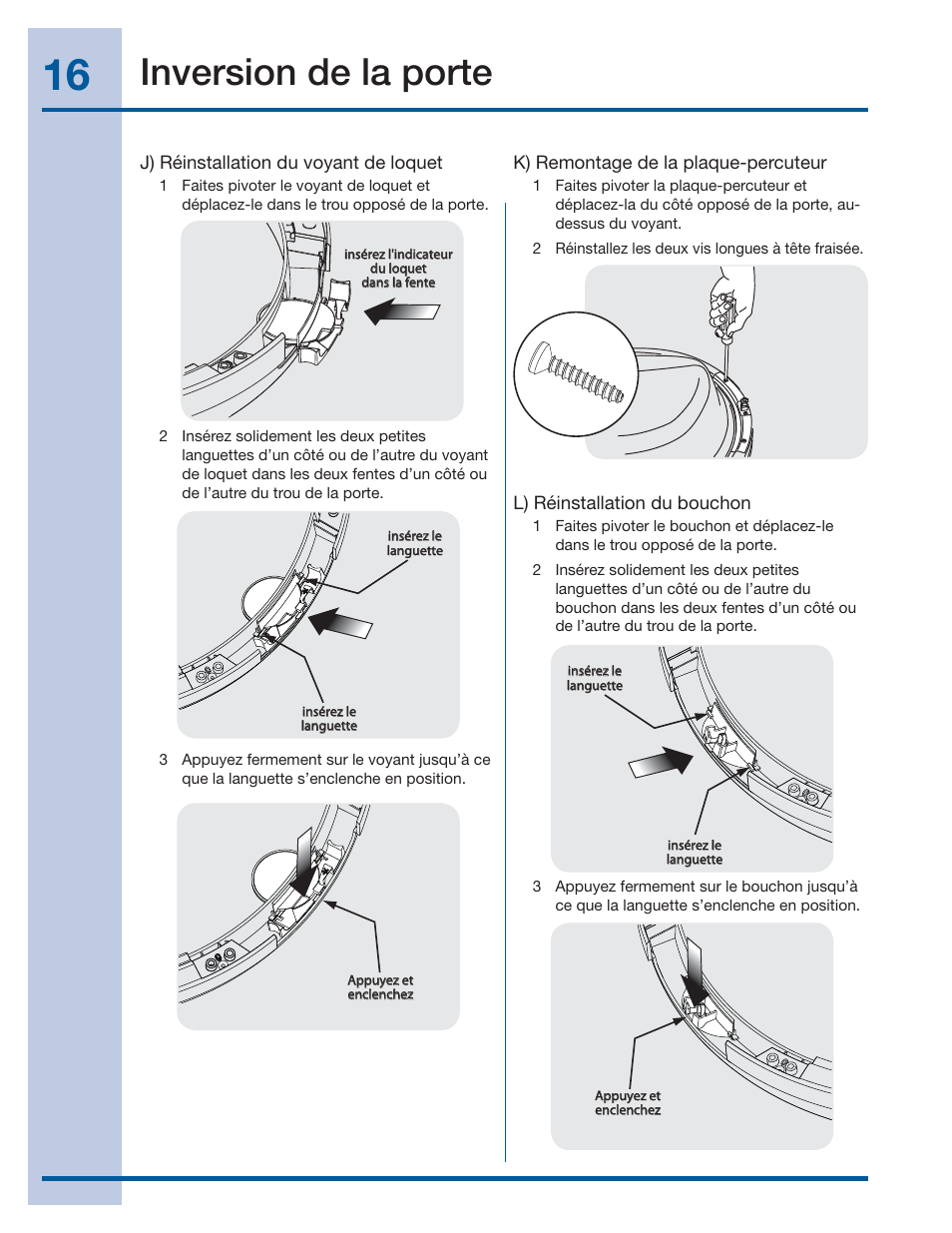 Inversion de la porte | Electrolux EIFLS60JIW User Manual | Page 34 / 56