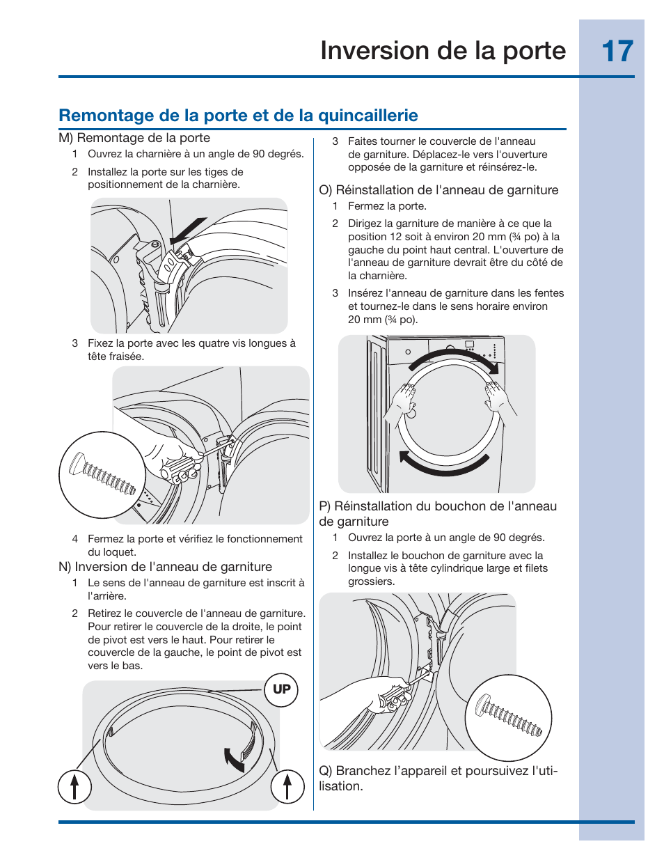 Inversion de la porte, Remontage de la porte et de la quincaillerie | Electrolux EIFLS60JIW User Manual | Page 35 / 56