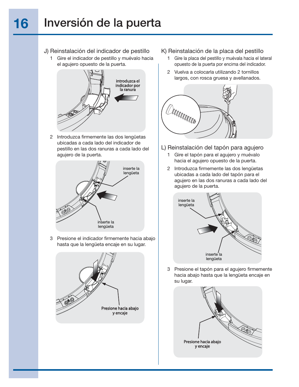 Inversión de la puerta | Electrolux EIFLS60JIW User Manual | Page 52 / 56