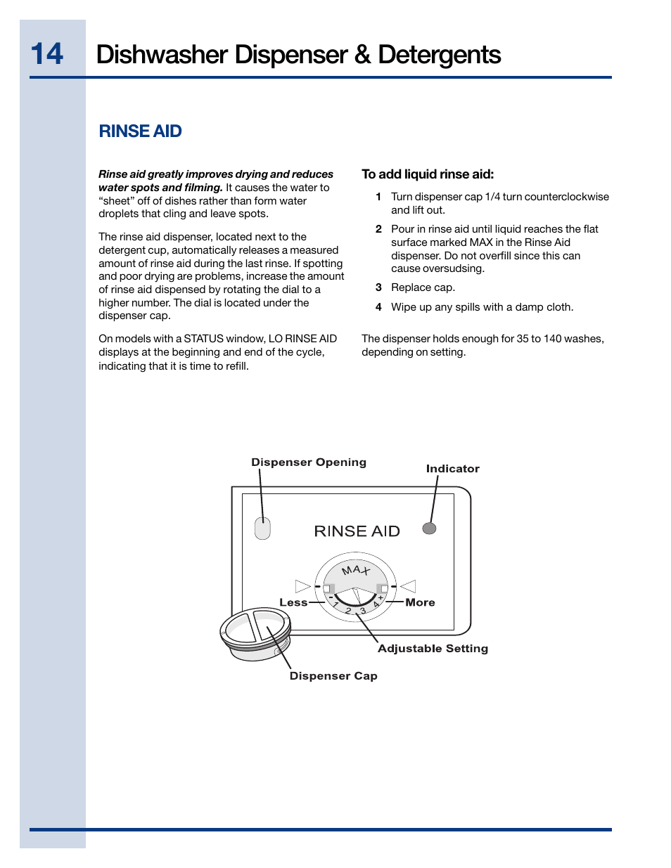 Dishwasher dispenser & detergents, Rinse aid | Electrolux EWDW6505GS User Manual | Page 14 / 72