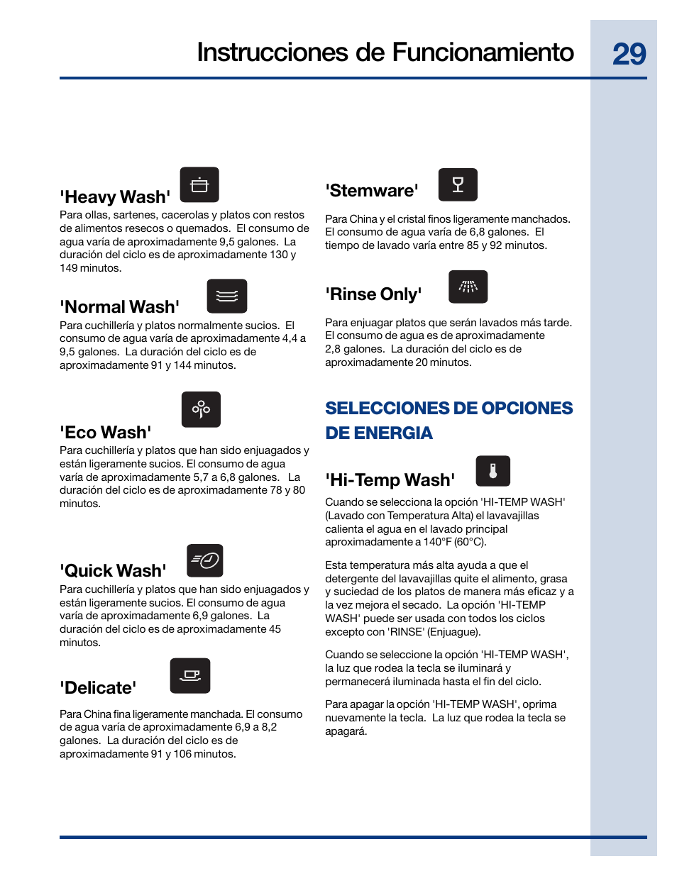 Instrucciones de funcionamiento | Electrolux EWDW6505GS User Manual | Page 29 / 72