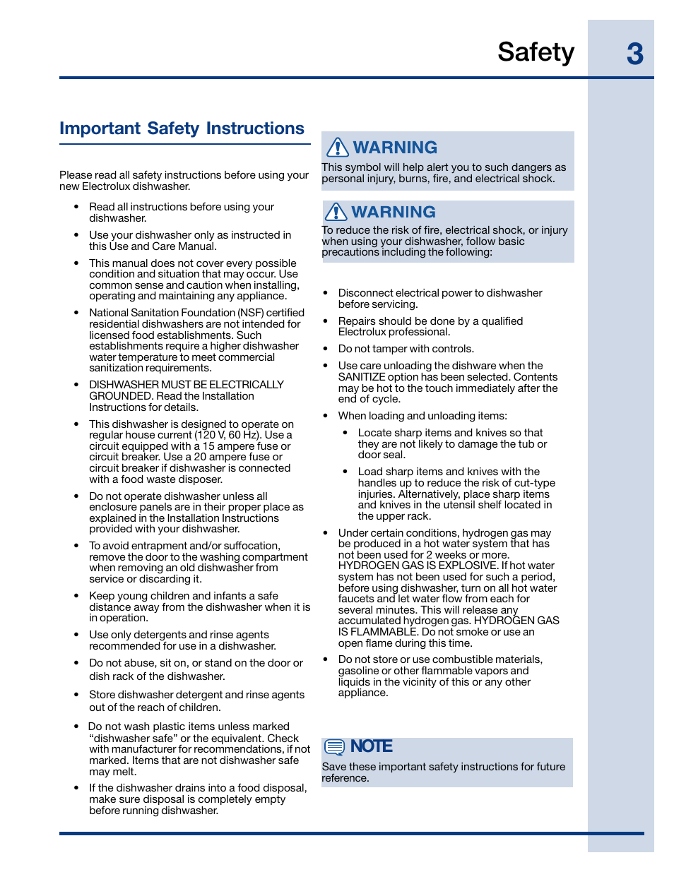 Safety, Important safety instructions | Electrolux EWDW6505GS User Manual | Page 3 / 72