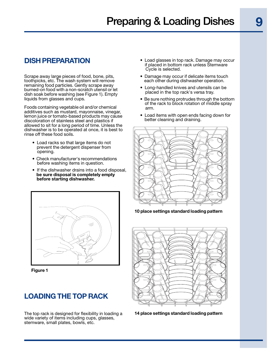 Preparing & loading dishes, Loading the top rack, Dish preparation | Electrolux EWDW6505GS User Manual | Page 9 / 72