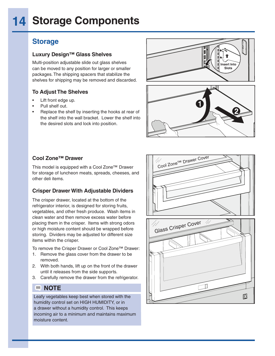 Storage components, Storage | Electrolux EI32AR65JS User Manual | Page 14 / 22