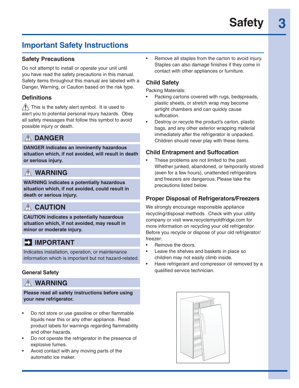 Safety, Important safety instructions | Electrolux EI32AR65JS User Manual | Page 3 / 22