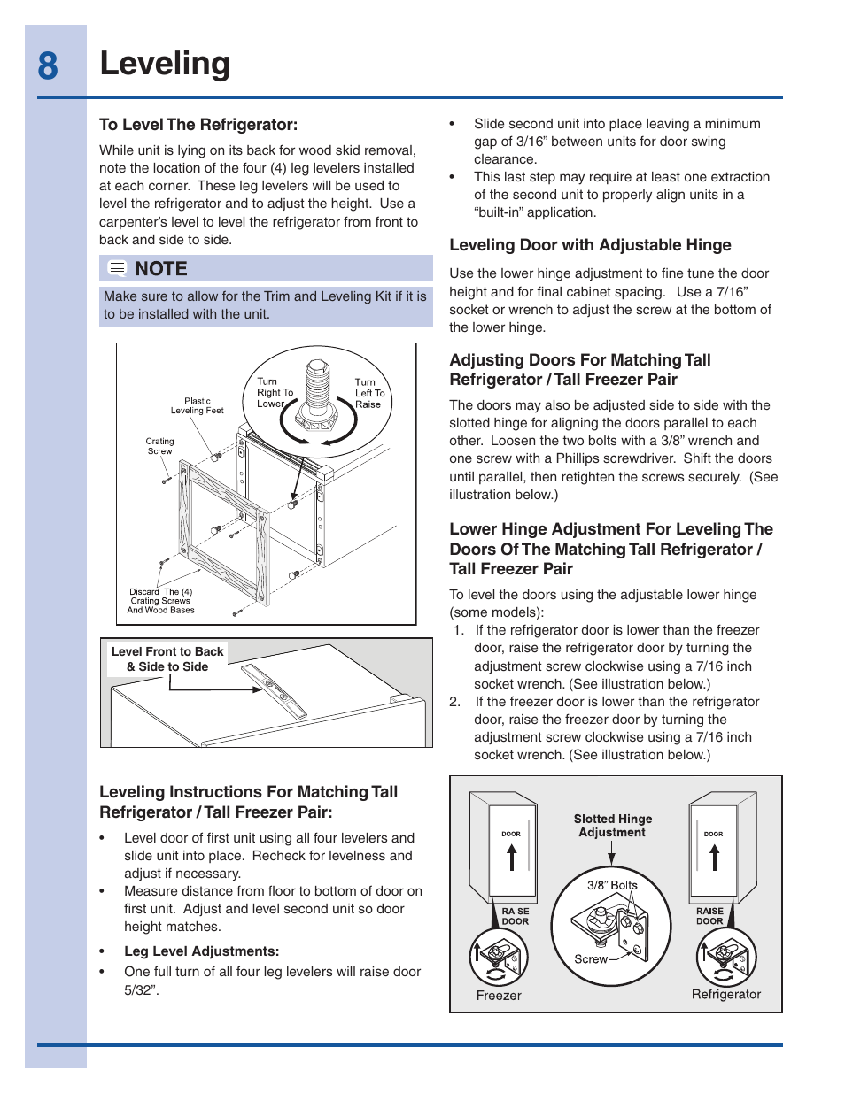 Leveling | Electrolux EI32AR65JS User Manual | Page 8 / 22