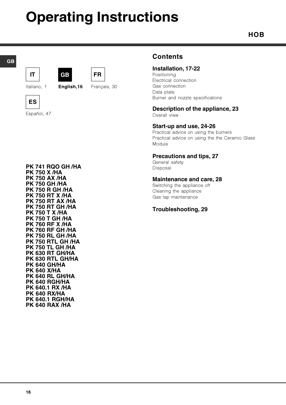 Hotpoint Ariston PK 750 X-HA User Manual | Page 16 / 64