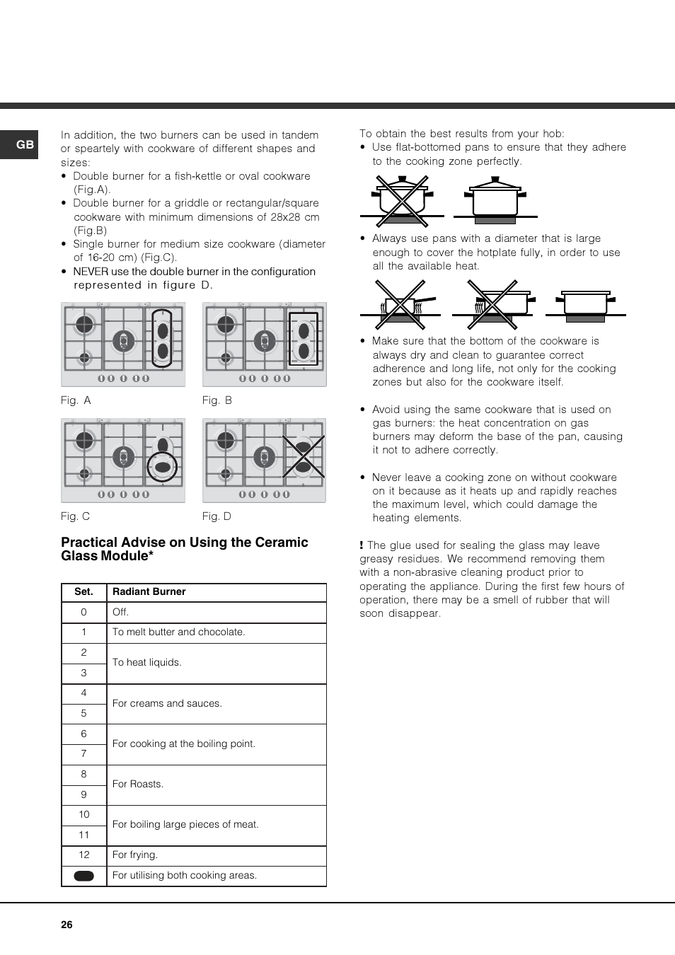 Practical advise on using the ceramic glass module | Hotpoint Ariston PK 750 X-HA User Manual | Page 26 / 64