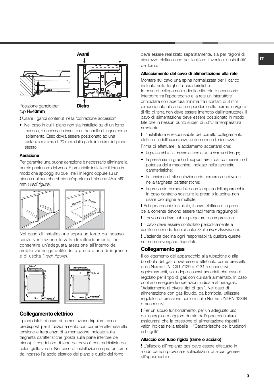 Collegamento elettrico, Collegamento gas | Hotpoint Ariston PK 750 X-HA User Manual | Page 3 / 64