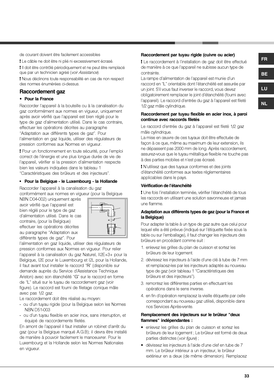 Raccordement gaz | Hotpoint Ariston PK 750 X-HA User Manual | Page 33 / 64