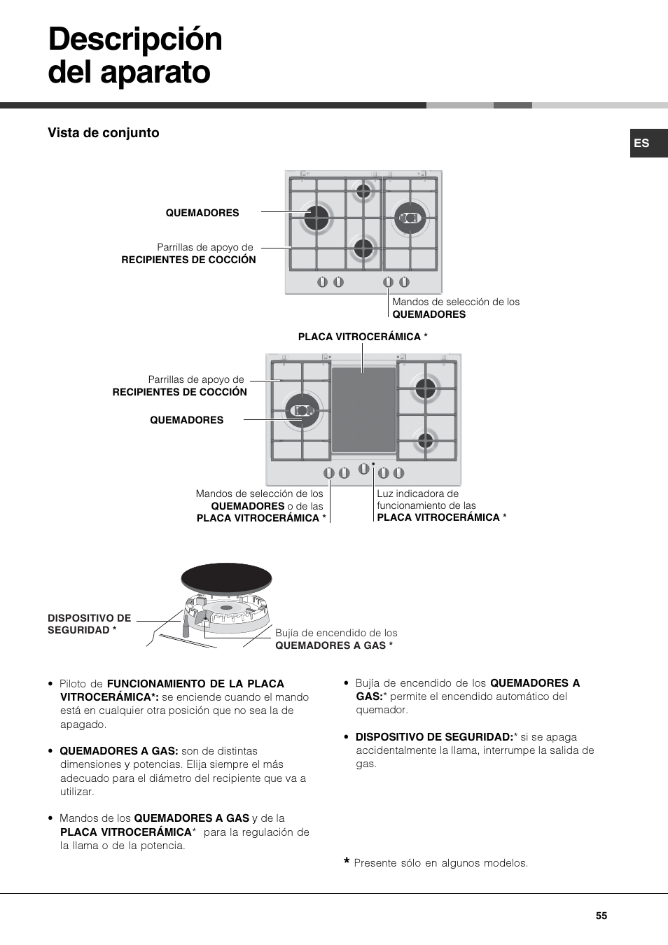 Descripción del aparato | Hotpoint Ariston PK 750 X-HA User Manual | Page 55 / 64