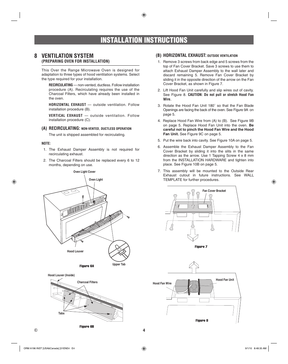 Installation instructions, 8 ventilation system | Electrolux EI30BM55HS User Manual | Page 4 / 24