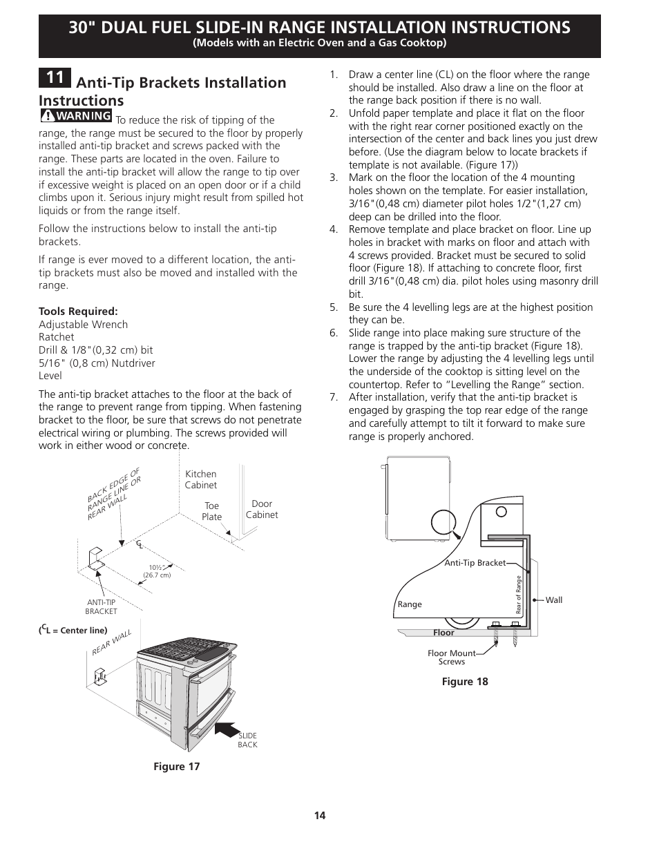 Anti-tip brackets installation instructions | Electrolux EI30DS55JS User Manual | Page 14 / 44