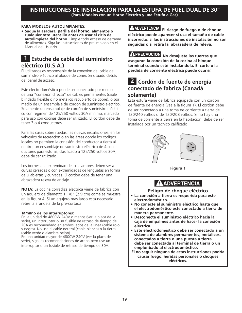 Estuche de cable del suministro eléctrico (u.s.a.) | Electrolux EI30DS55JS User Manual | Page 19 / 44