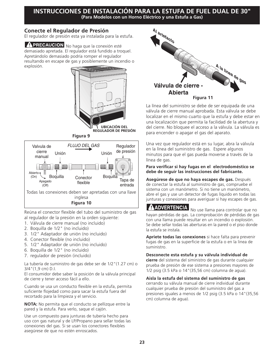Válvula de cierre - abierta, Conecte el regulador de presión | Electrolux EI30DS55JS User Manual | Page 23 / 44