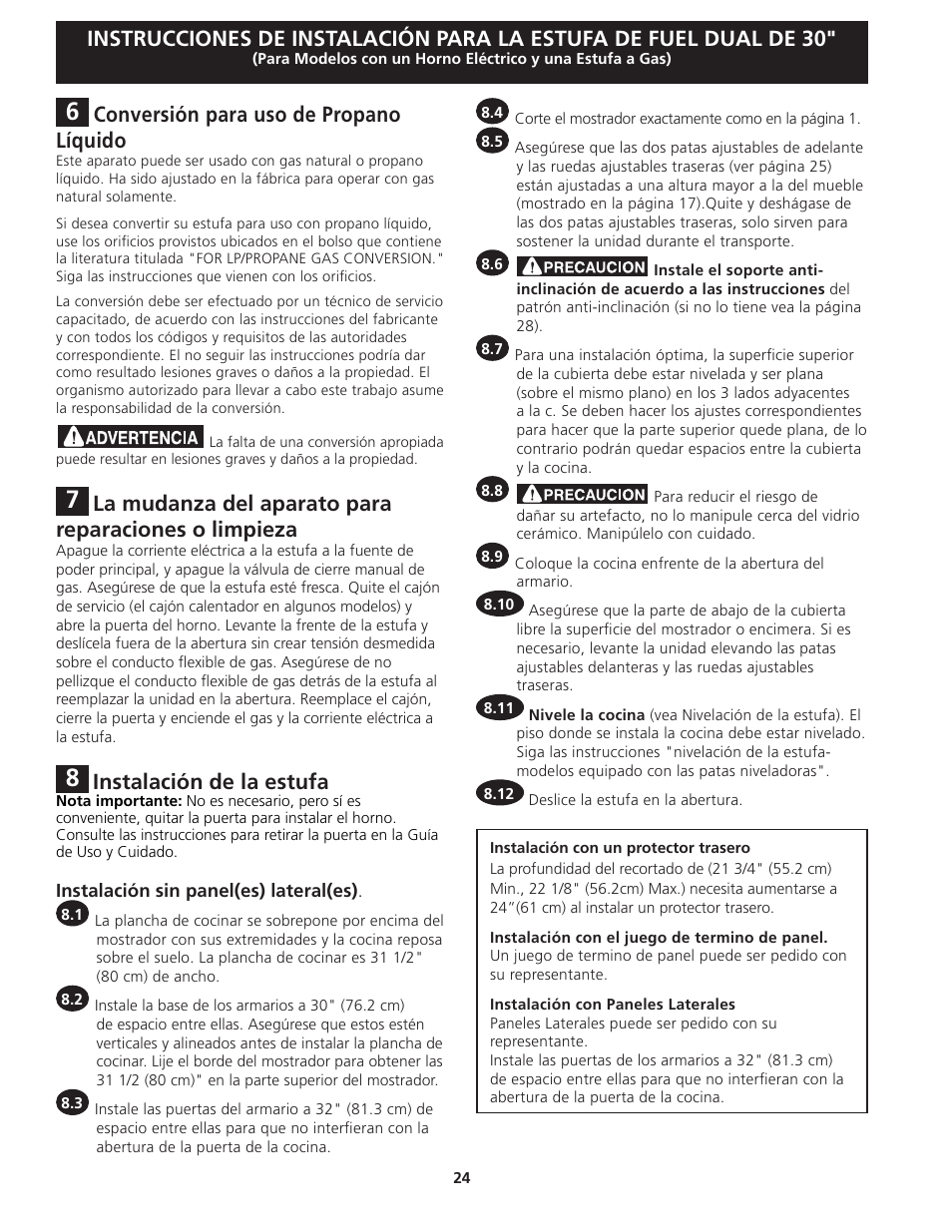 Conversión para uso de propano líquido, Instalación de la estufa | Electrolux EI30DS55JS User Manual | Page 24 / 44