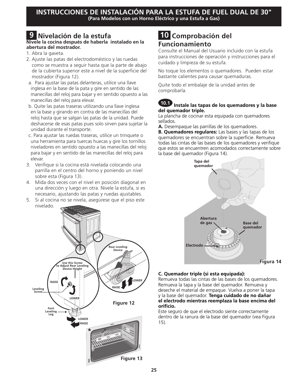 Comprobación del funcionamiento, Nivelación de la estufa | Electrolux EI30DS55JS User Manual | Page 25 / 44
