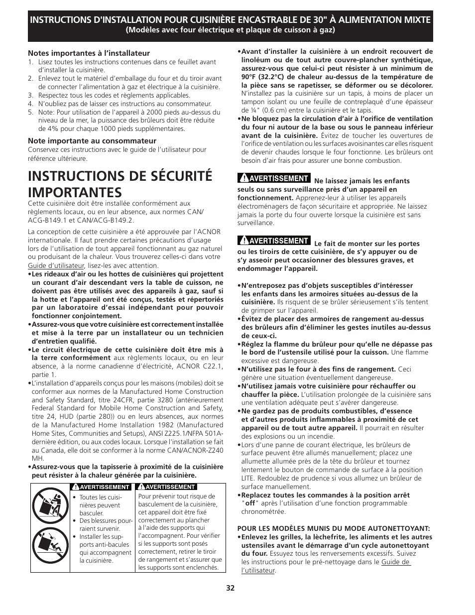 Instructions de sécurité importantes | Electrolux EI30DS55JS User Manual | Page 32 / 44