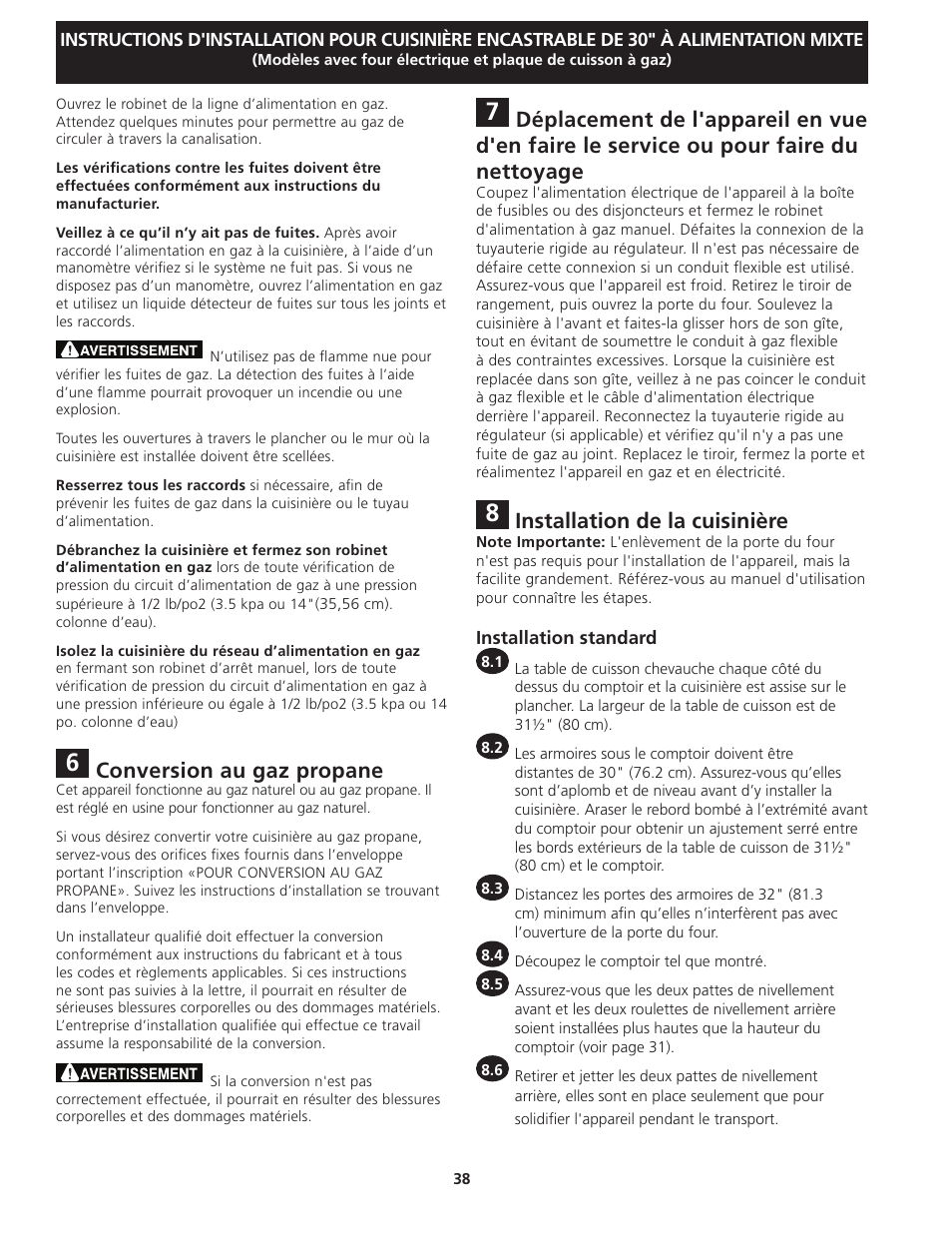Installation de la cuisinière, Conversion au gaz propane | Electrolux EI30DS55JS User Manual | Page 38 / 44