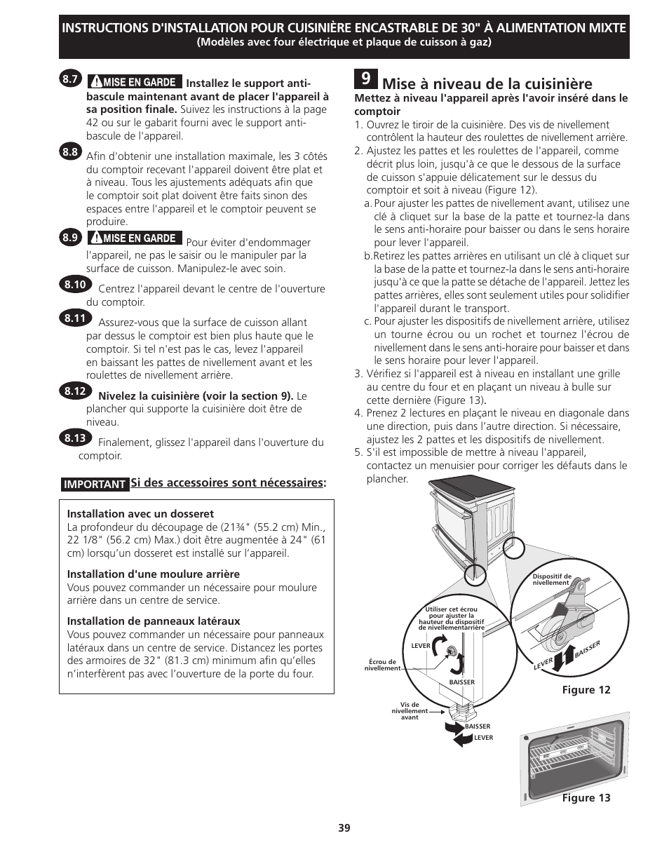 Mise à niveau de la cuisinière | Electrolux EI30DS55JS User Manual | Page 39 / 44