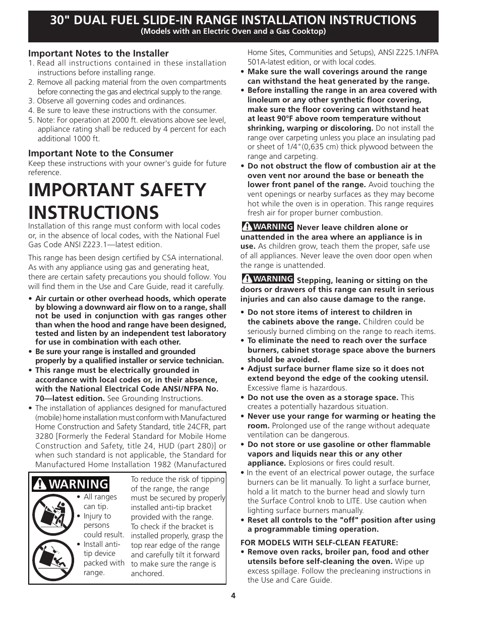 Important safety instructions | Electrolux EI30DS55JS User Manual | Page 4 / 44