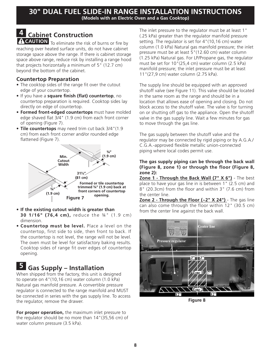 Cabinet construction, Gas supply – installation | Electrolux EI30DS55JS User Manual | Page 8 / 44