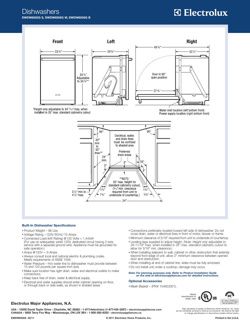 Dishwashers, Electrolux major appliances, n.a | Electrolux EWDW6505GS User Manual | Page 2 / 4