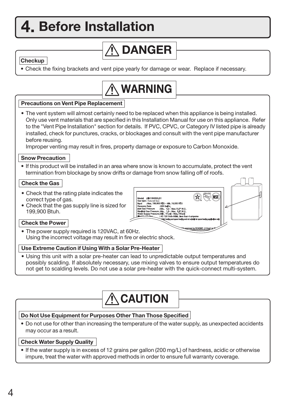 Before installation, Danger, Warning caution | Electrolux EP19WI30LS User Manual | Page 6 / 84