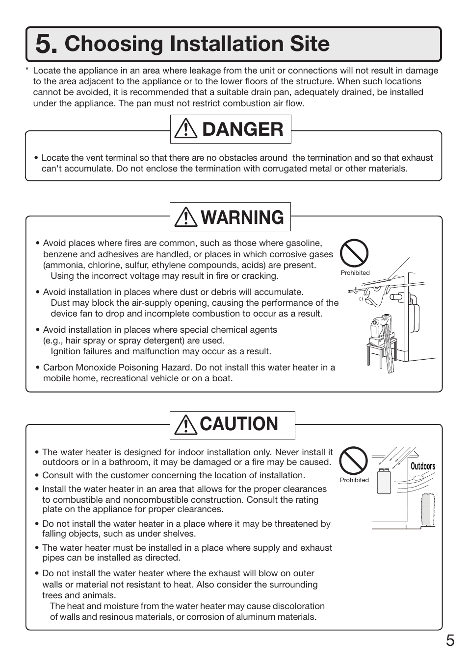Choosing installation site, Danger warning caution | Electrolux EP19WI30LS User Manual | Page 7 / 84