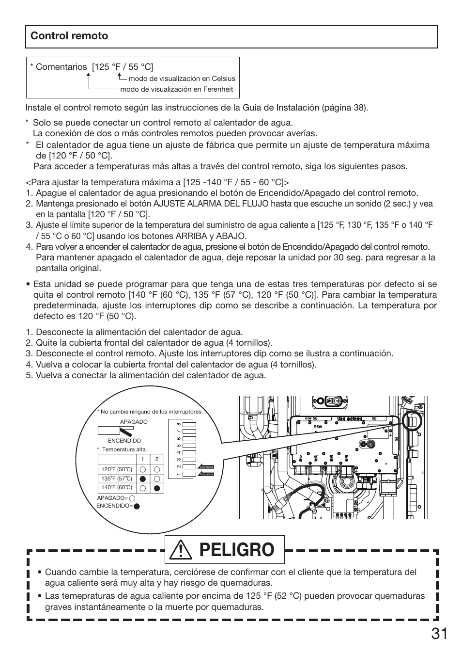 Peligro, Control remoto | Electrolux EP19WI30LS User Manual | Page 75 / 84