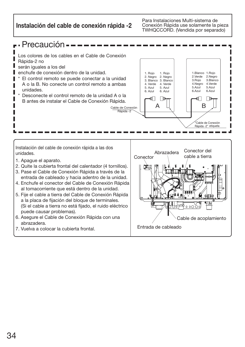 Precaución, Instalación del cable de conexión rápida -2 | Electrolux EP19WI30LS User Manual | Page 78 / 84