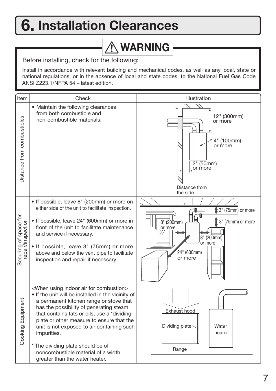 Installation clearances, Warning | Electrolux EP19WI30LS User Manual | Page 9 / 84