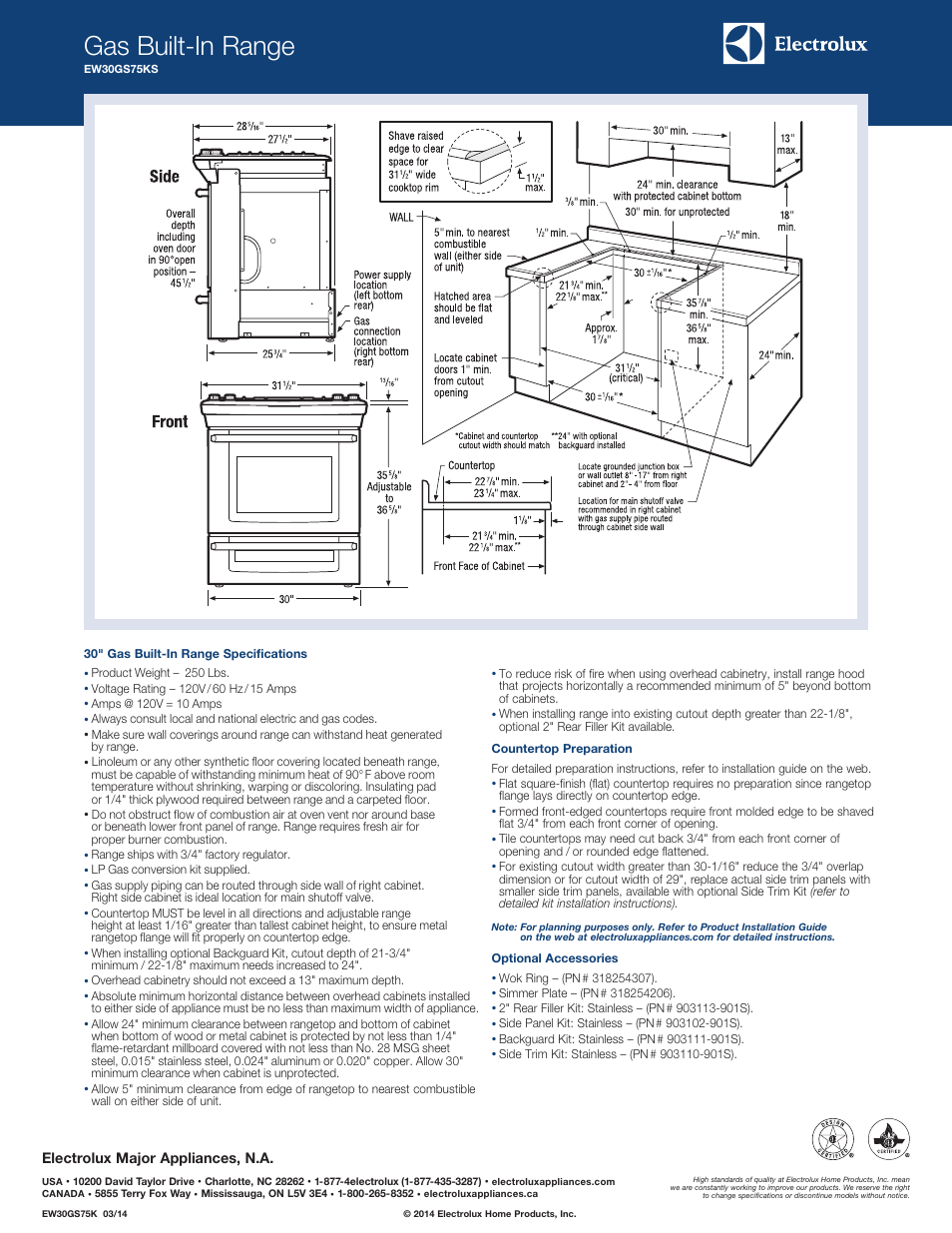 Gas built-in range | Electrolux EW30GS75KS User Manual | Page 2 / 5