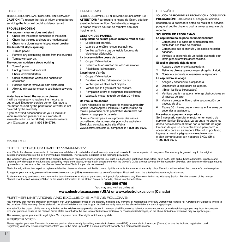 Electrolux EL7063A User Manual | Page 14 / 16