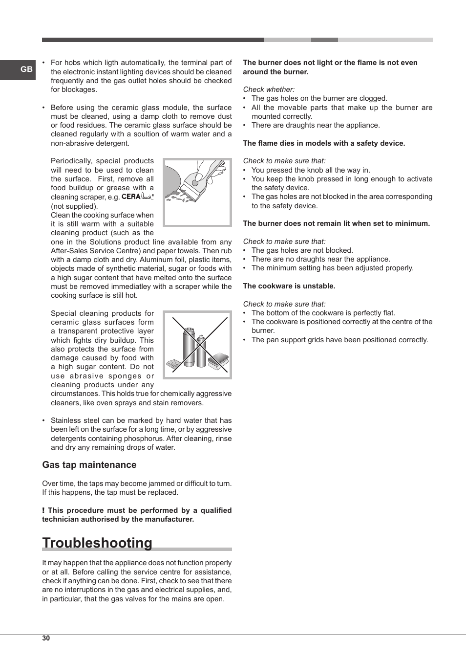 Troubleshooting, Gas tap maintenance | Hotpoint Ariston PH 750 T (AV) R-HA User Manual | Page 30 / 84